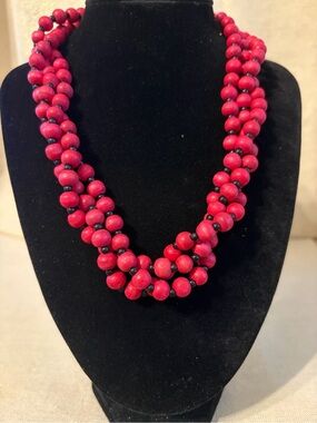 Red Beaded Multi-Strand Statement Necklace